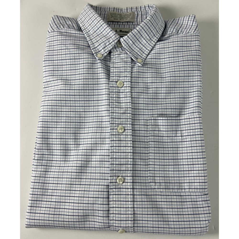 L.L. Bean Mens Shirt Size 16 1/2 - 37 Plaid Cotton Blend Long‎ Sleeve Blue A19